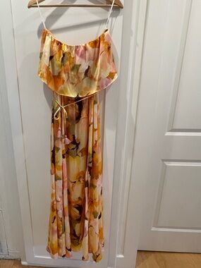 Aakaa Yellow Pink Orange Floral Maxi Dress